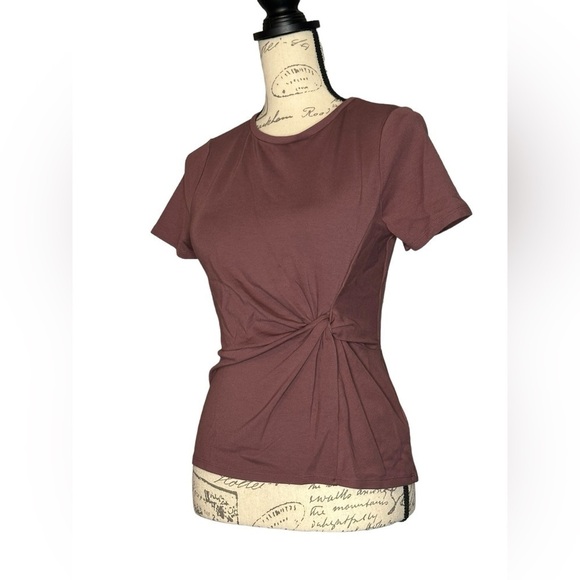 Express Twist Front Short Sleeve Top S 60% rayon 35% nylon 5% spandex EUC - Picture 1 of 10